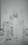 Ivan Lacković Croata "Sveti Nikola i Krampus" crtež tušem 30x20cm