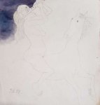 Ivan Lovrenčić "Djevojka i konj" crtež / tempera 23x23cm; iz 1977. g