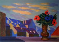 Josip Bifel "Cvjeće na prozoru" serigrafija 50x70cm