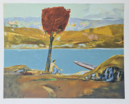 Josip Biffel "Na jezeru" svilotisak serigrafija 50x70cm;