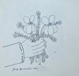 Josip Generalić "Cvijeće za tateka" crtež tušem 20x20cm; iz 1989 god