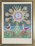 Josip Generalić "Cvijet i patkice" svilotisak serigrafija 70x50cm;