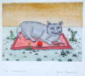 Josip Generalić, Mačak na plahti, bakropis,akvarel numeriran potpisan