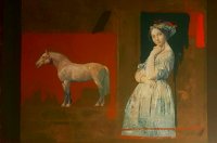 Mersad Berber "Djevojka s konjem" kombinirana tehnika 60x80cm; 1993