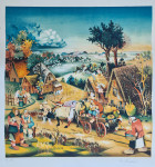 Mijo Kovačić "Selo" svilotisak serigrafija 70x55cm; oko 1970 god;