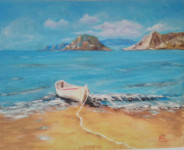 Morski pejzaž s čamcem - ulje na platnu