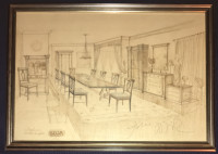 OMER BERBER - Crtež / skica interijera iz 1992.