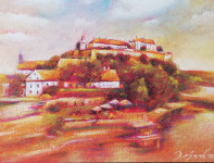 Petrovaradin u zoru, akvarel, 34 x 25 cm