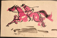 PREDRAG PURIĆ - ak. slikar - Džokej i konj - tempera - 28x18cm