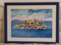 Prodajem original prekrasnu sliku Otok na moru,gvaš na papiru,O.Šuman