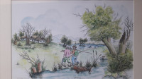 Ribiči - akvarelirana grafika