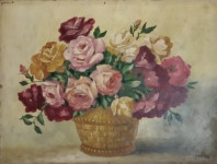 ruže u košari - ulje na lesonitu