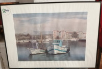 Slika - Ribarice u luci - ribarski brodovi - barke čamci - vidi potpis