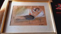 Slika, žena na krevetu, ugljen-pastele, 38*48cm