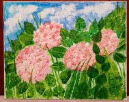 akril na platnu (hortenzije) i pastel (pejzaž)