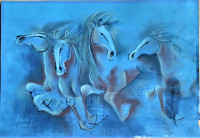 trka konja - pastel na papiru