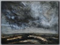 Ulje na platnu - mračni pejzaž s oblacima - impresionizam velika slika