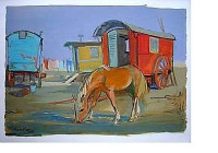 UZELAC Milivoj, litografija "La roulotte...", 46,5 x 64 cm