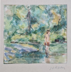Vasilije Jordan "Dječak na kupanju" akvarel 14x14cm;