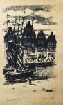 Vladimir Kirin "Amsterdam Stare kuće" litografija 65x45cm; iz 1923 god