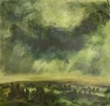 Zeleni pejzaž - ulje na platnu - oluja - snaga prirode - oblaci slika