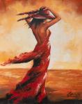 Umjetnička slika Žena u crvenoj haljini i sa crvenim šeširom-Art Kruno