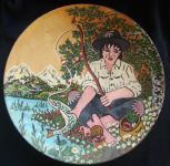 Žena ribić - Oslikani dekorativni tanjur