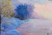 Zima na jezeru -Akril na platnu