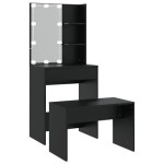 vidaXL Set toaletnog stolića LED crni od konstruiranog drva