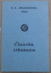 Članska iskaznica rukometnog kluba "Poljocentar" iz Gole iz 1974 god.
