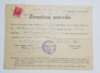 STARI DOKUMENAT, ZVANIČNA POTVRDA, 1941. g.