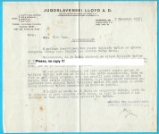 JUGOSLAVENSKI LLOYD stari brodski dokument iz 1933. Brod S/S Gundulić