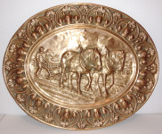 Ovalni dekorativni zidni tanjur od bakra