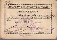 POČASNA KARTA br 1 ŽELJEZNIČKI ATLETIČKI KLUB NOGOMETNA SEKCIJA 1928