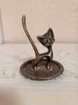 Posrebrena stara figura maca držač za prstenje!