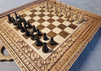 Šah ručno rezbareni, starinski puno drvo