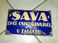 SAVA OSIGURANJE - STARA EMAJLIRANA PLOČICA - 21,8 x 13,0 CM