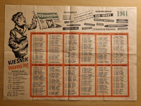 Stari zidni kalendar Vjesnik u srijedu 1961