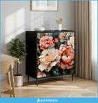 Komoda BORNE Print lagane peonije 66 x 36,5 x 76 cm Crni hrast - NOVO