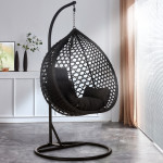 Luksuzna viseća stolica u stilu XXL okvira košare od ratana crne boje