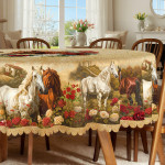 1 komad stolnjaka s motivom ruže i konja | Europski seoski krajolik