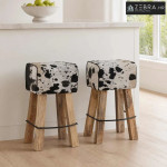 Barska stolica 2 kom. Crna i bijela 44 x 33 x 74 cm Prava koža - Crno