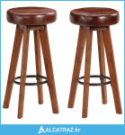 Barske stolice od masivnog bagremovog drva i prave kože 2 kom - NOVO