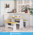 Blagovaonski stol s klupom boja meda i bijeli masivna borovina - NOVO