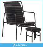 Fotelja za opuštanje s tabureom crna od prave kože - NOVO