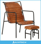 Fotelja za opuštanje s tabureom smeđa od prave kože - NOVO