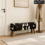 klupa 110 x 30 x 45 cm Prava koža Crna i bijela - Crno i bijelo