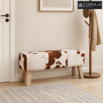 klupa 110 x 30 x 45 cm Prava koža Smeđa i bijela - Smeđa i bijela