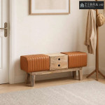klupa 110 x 30 x 45 cm Prava koža Smeđa - Smeđa