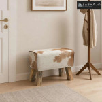 klupa 60 x 30 x 45 cm Prava koža Smeđa i bijela - Smeđa i bijela